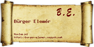 Bürger Elemér névjegykártya